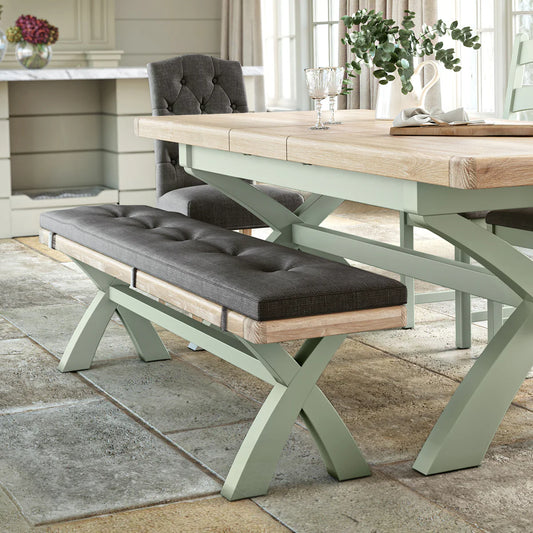 Buy British Salcombe Sage Cross Leg Bench charcoal cushion free UK delivery
