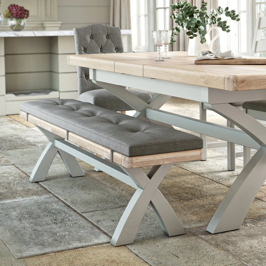 Buy British Salcombe Stone Grey Cross Leg Bench Grey Cushion free UK delivery
