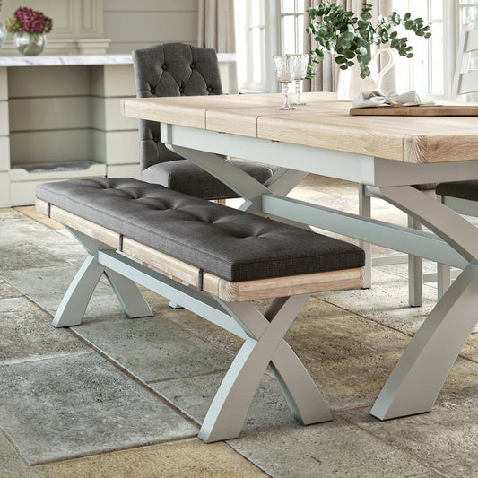 Buy British Salcombe Stone Grey Cross Leg Bench charcoal cushion free UK delivery
