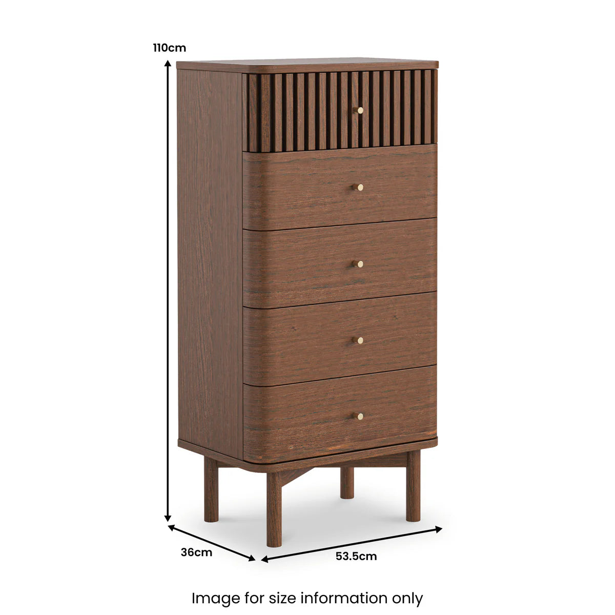 Buy British Soho Dark Oak Slatted 5 Drawer Tallboy Chest free UK delivery
