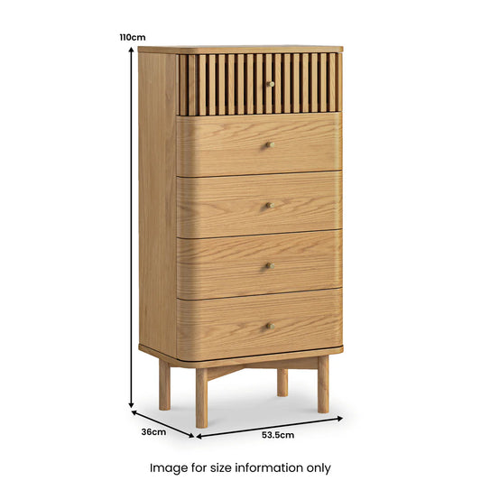 Soho Oak Slatted 5 Drawer Tallboy Chest - Blythe Living