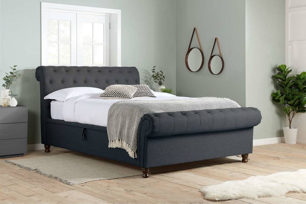 Buy Castello Side Ottoman Bed Charcoal Luxe Bed - Blythe Living