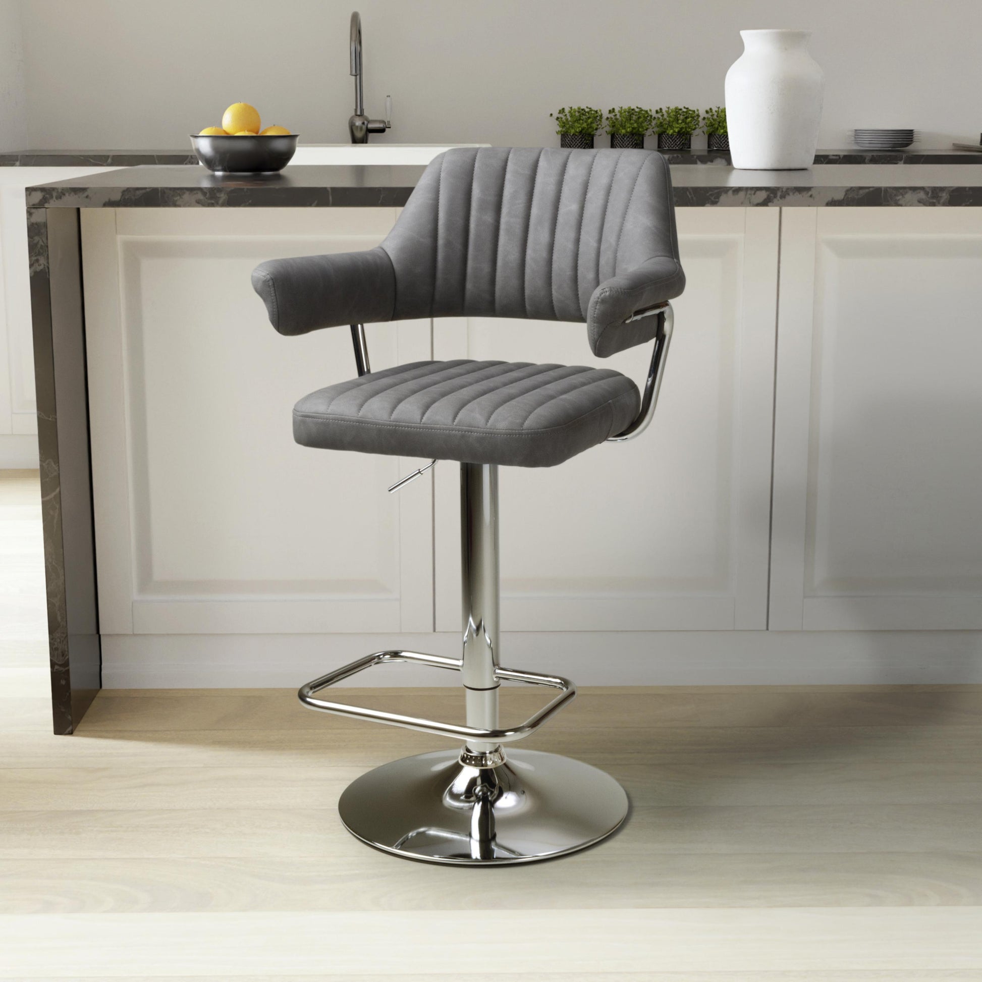 Buy Cortez Leather Effect Charcoal Bar Stool for breakfast bars