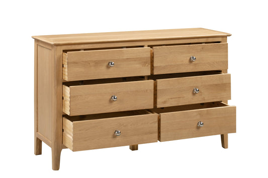Buy Cotswold 6 Drawer Wide Chest in solid oak online UK
