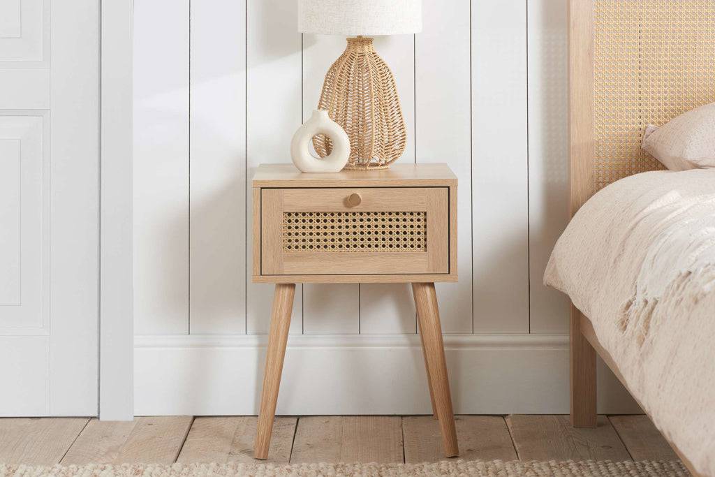 Buy Croxley 1 Drawer Rattan Bedside Oak - Blythe Living