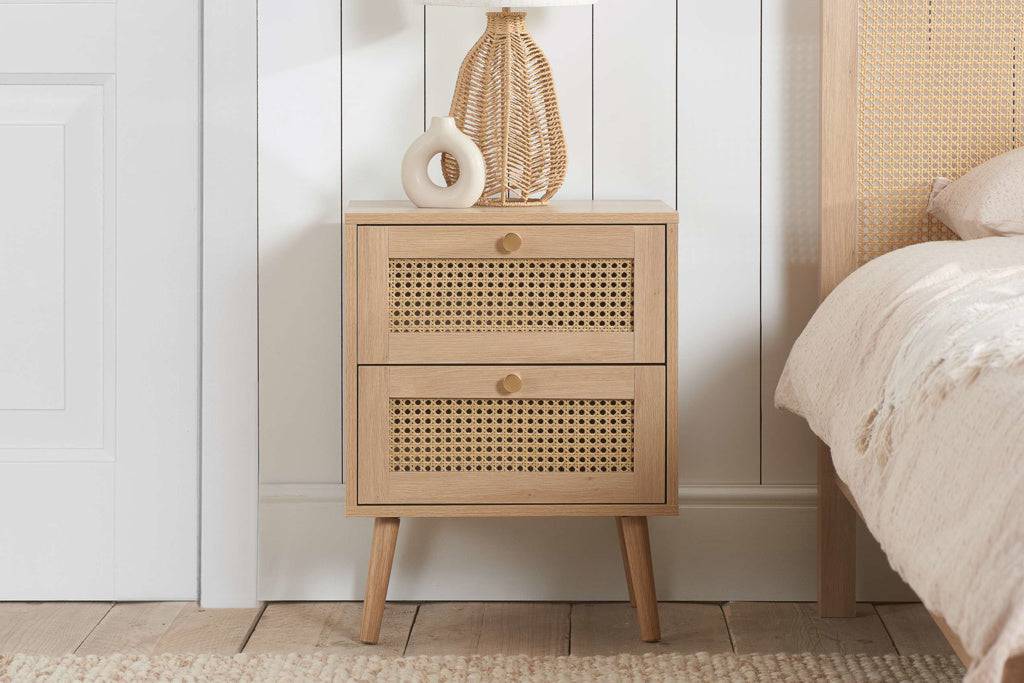 Buy Croxley 2 Drawer Oak Rattan Bedside - Blythe Living