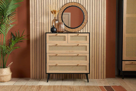 Buy Croxley 5 Drawer Rattan Chest Black online UK
