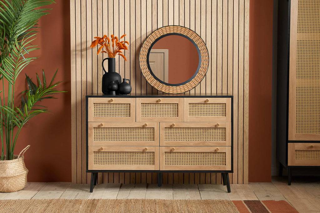 Buy Croxley 7 Drawer Rattan Chest Black online UK
