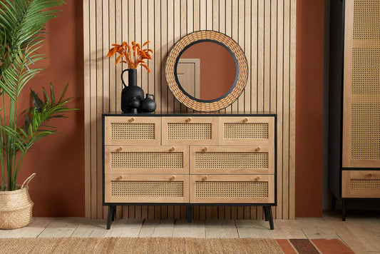Buy Croxley 7 Drawer Rattan Chest Black online UK
