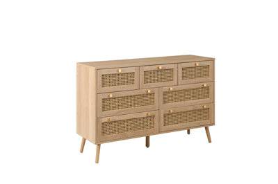 Buy Croxley 7 Drawer Rattan Chest Oak bedroom furniture UK
