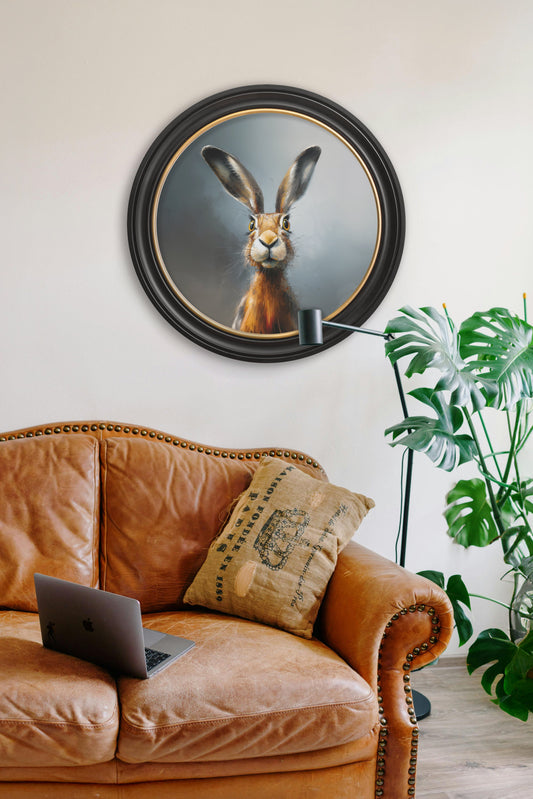 Buy Curious Hare Oxford round framed print UK