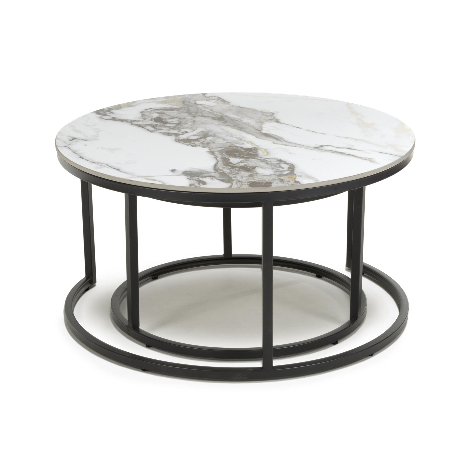 Buy Delta Round White Marble-Effect Nesting Tables with Gold Base