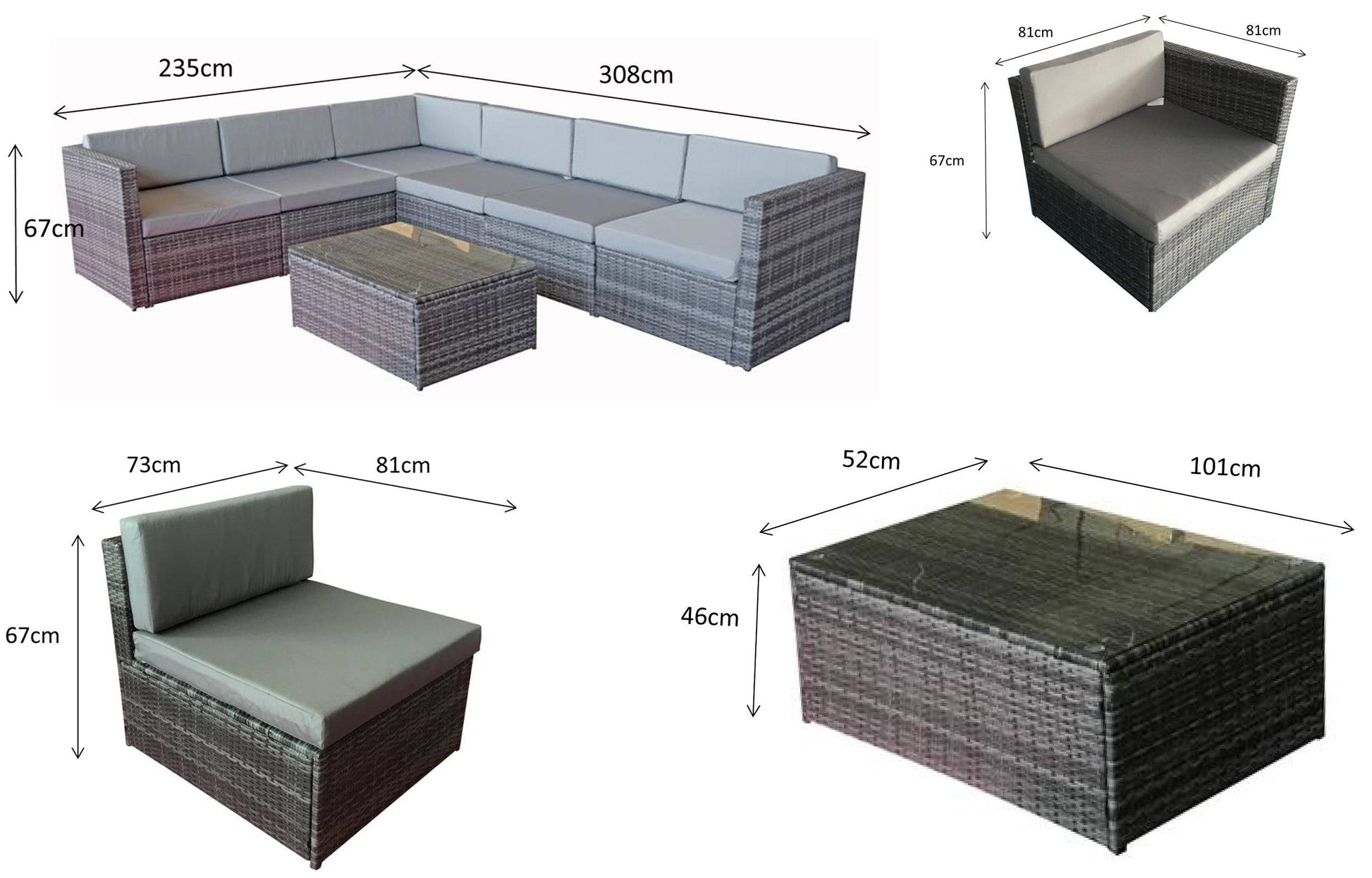 Buy Evie Grey Wicker Modular Garden Sofa with Glass Coffee Table