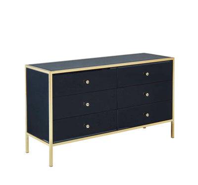 Buy Fenwick 6 Drawer Chest black and gold bedroom furniture UK
