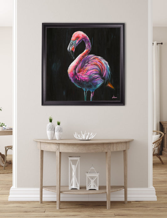 Buy Flamingo Print Florrie by Amy Ansell black square framed print UK