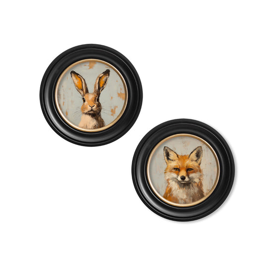Buy Fox and Hare Round Framed Art Prints in Sustainable Wood