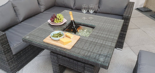 Buy Georgia Corner Hi/Low Dining Set | Grey Rattan with Ice Bucket