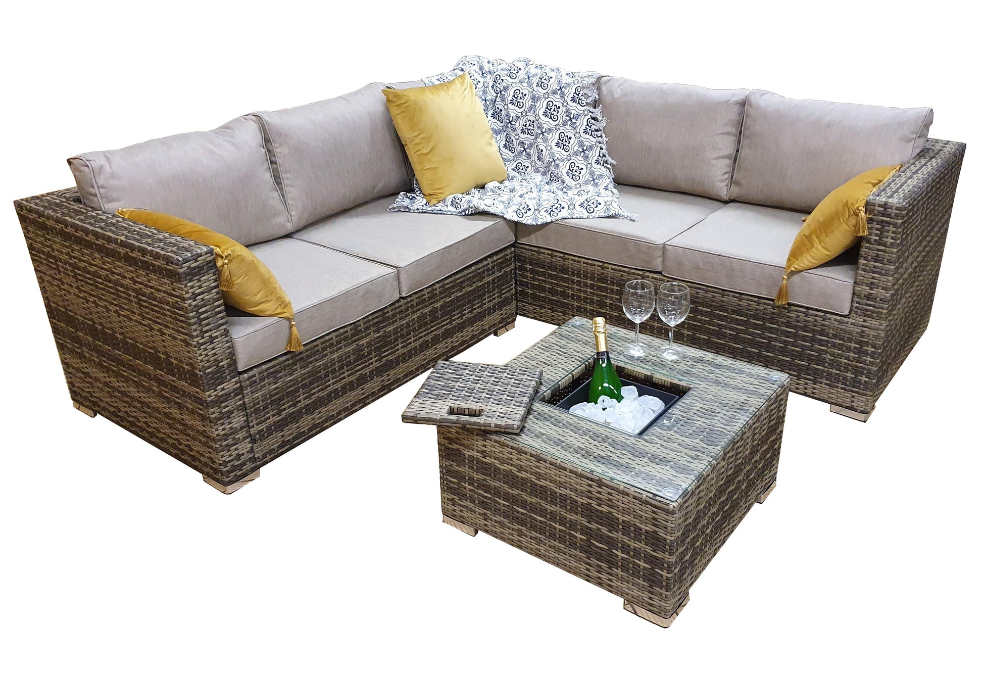 Buy Georgia Corner Sofa with Ice Bucket Mixed Brown Outdoor Set