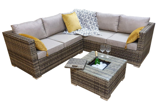 Buy Georgia Corner Sofa with Ice Bucket Mixed Brown Outdoor Set