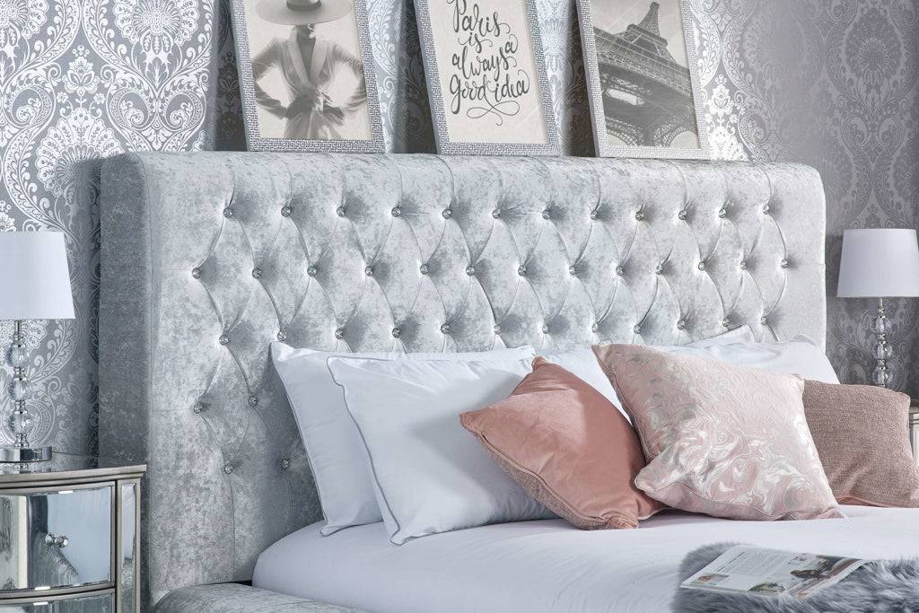 Buy Grande Fabric Bed Steel Crushed Velvet - Blythe Living