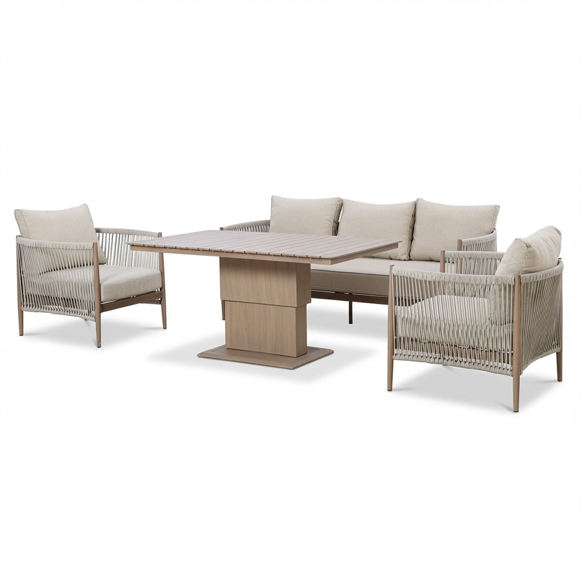Buy Havana rope weave sofa set with natural linen cushions
