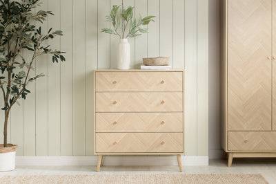 Buy Herringford Oak 4 Drawer Chest chevron design UK
