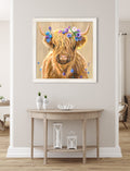 Buy Highland Cow Print Flower Girl by Amy Ansell cream square framed print UK