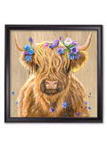 Buy Highland Cow Print Flower Girl by Amy Ansell with black square frame