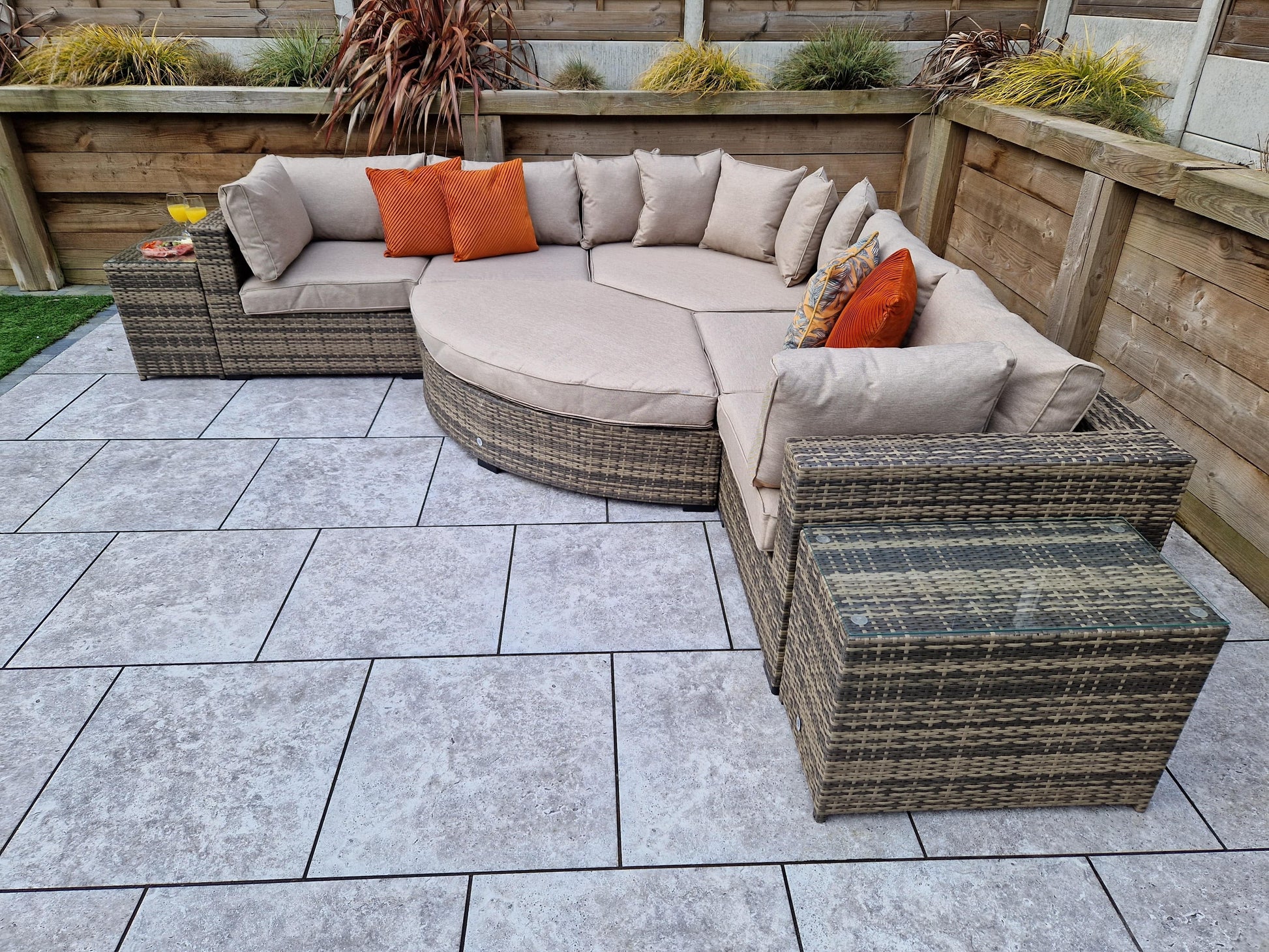 Buy Jessica Mixed Brown Large Corner Sofa with Integrated Side Tables