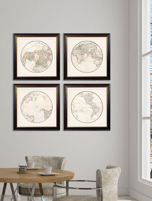 Buy Large 70x70cm c.1838 Eastern Hemisphere Map in Oxford Wood Frame