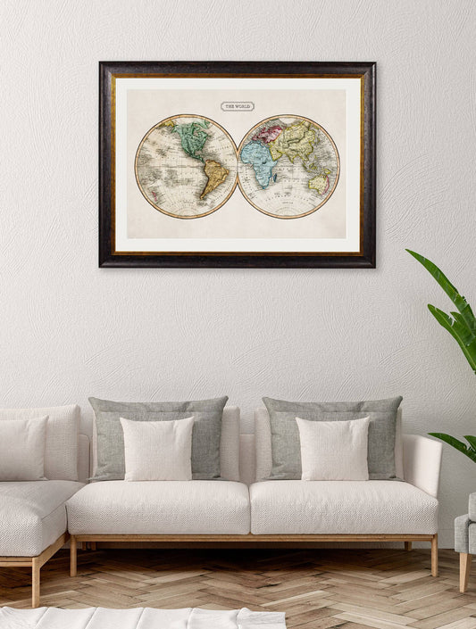 Buy Large 95x130cm c.1800s Double Hemisphere Map in Oxford Wood Frame