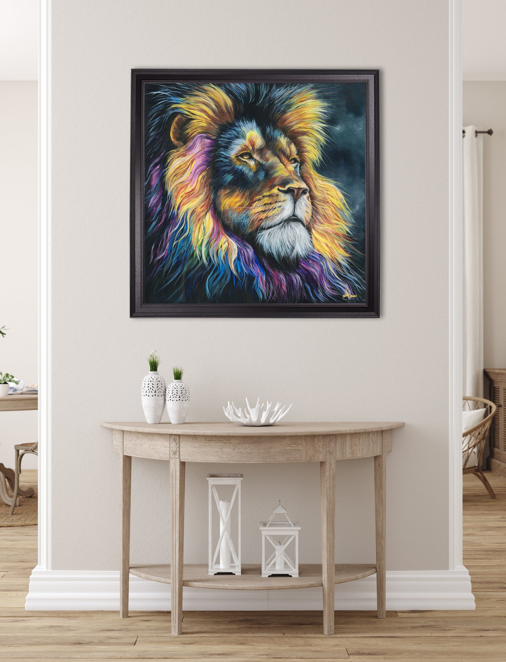 Buy Lion Print Courage by Amy Ansell black square framed print UK