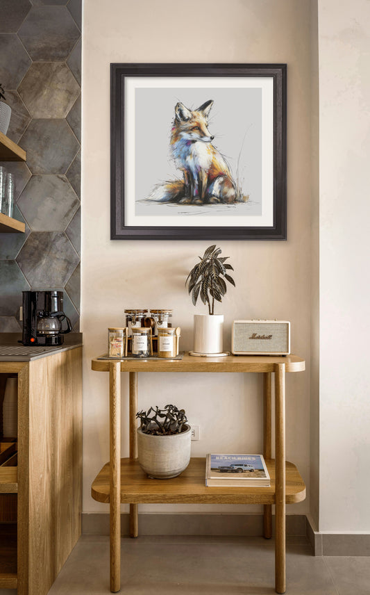 Buy Little Fox Cosy Sketch Black Hurstwood square framed print UK