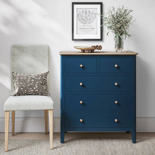 Buy Marlow Navy 2 Over 3 Chest mid-century bedroom storage UK
