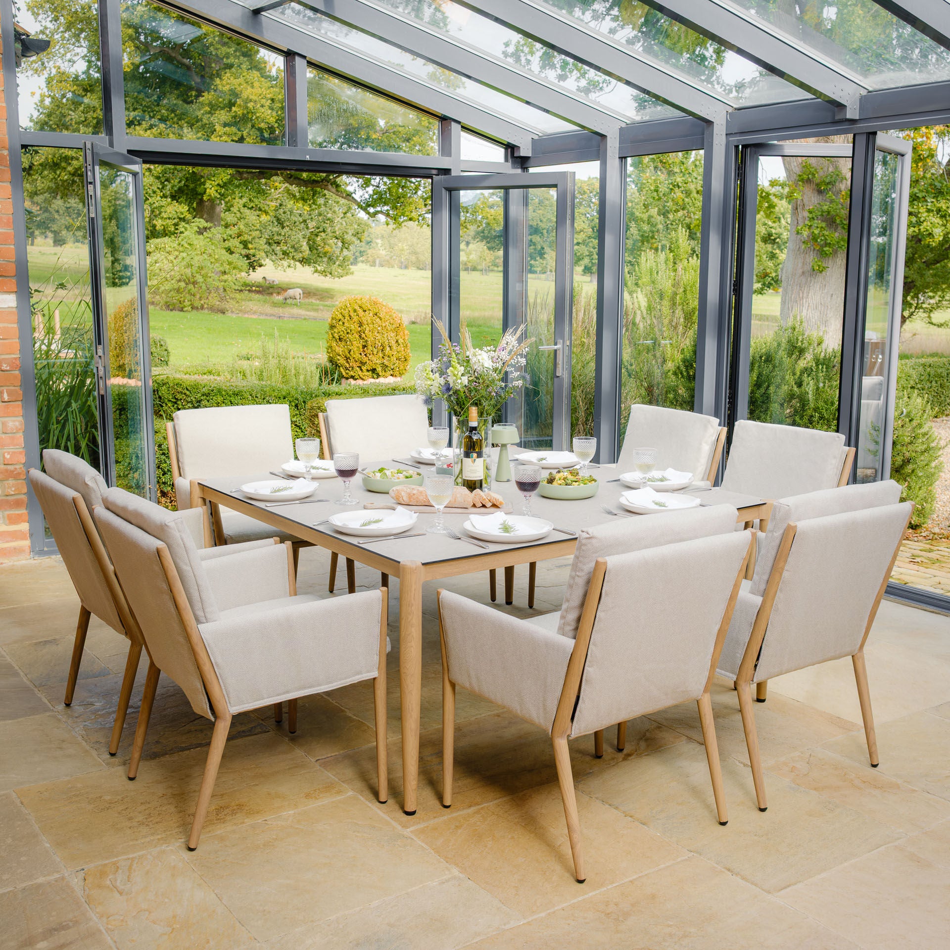 Buy Maze Burford 8 seat aluminium square dining set almond UK
