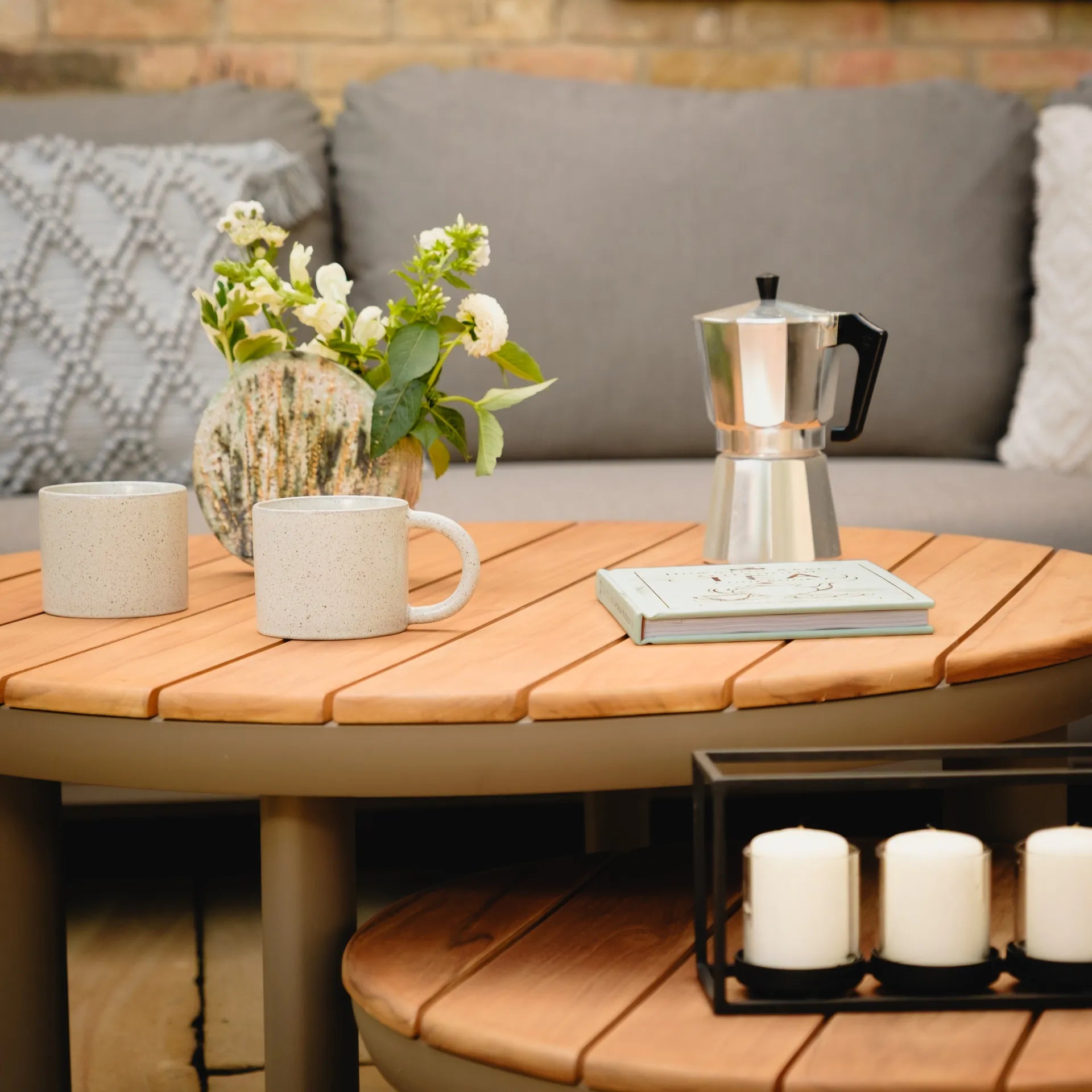 Buy Maze Sicily Corner Sofa Set & Round Coffee Tables Café by Blythe Living