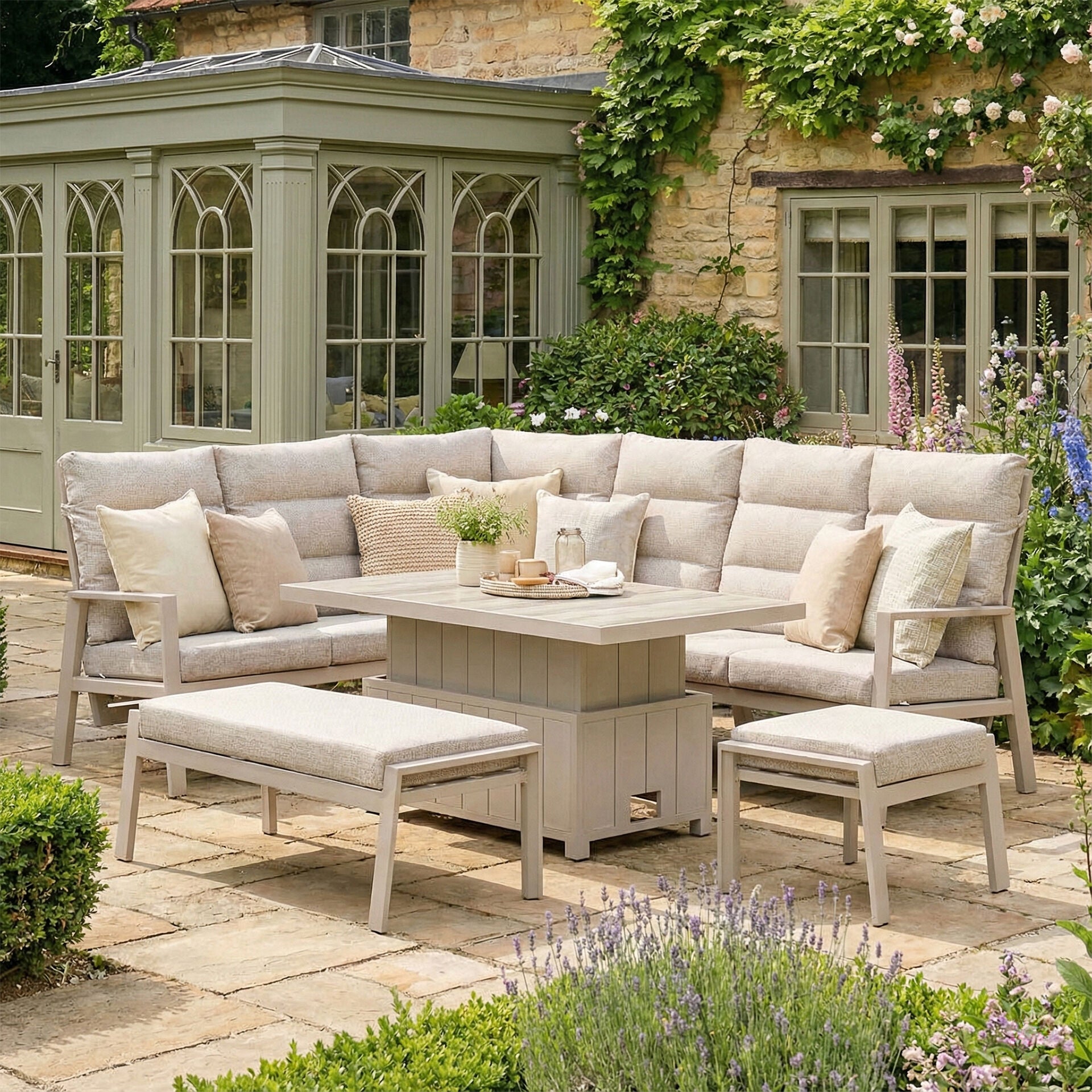 Buy Maze Valencia reclining aluminium corner dining set rising table latte UK