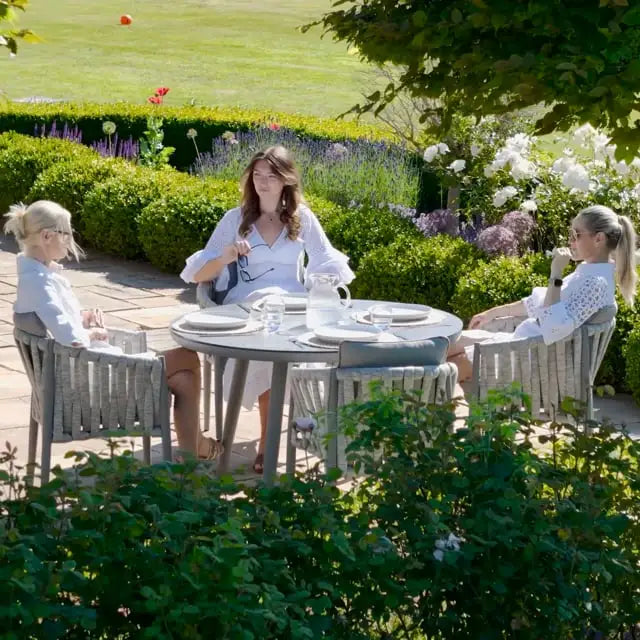 Buy Milan rope weave patio furniture set with marble effect table
