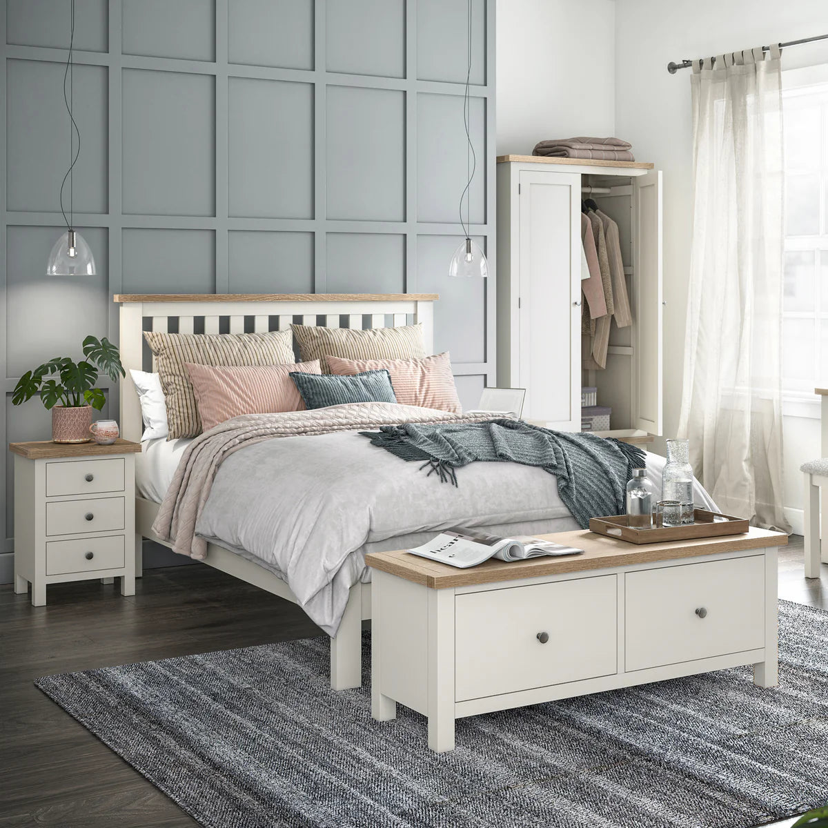 Buy Modern Country 2 Drawer Blanket Bench Coconut White