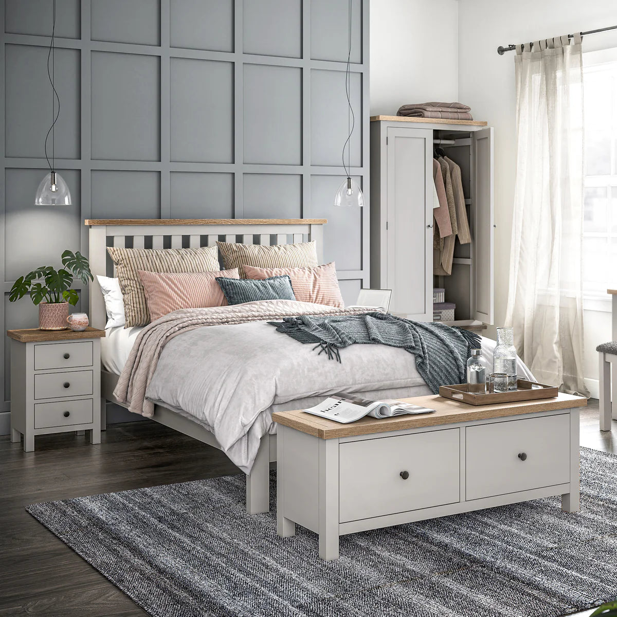 Buy Modern Country 2 Drawer Blanket Bench Stone Grey
