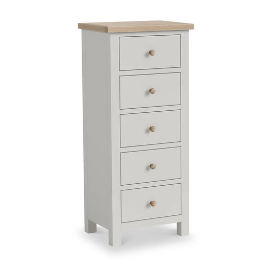 Buy Modern Country 5 Drawer Tallboy Chest Stone Grey UK
