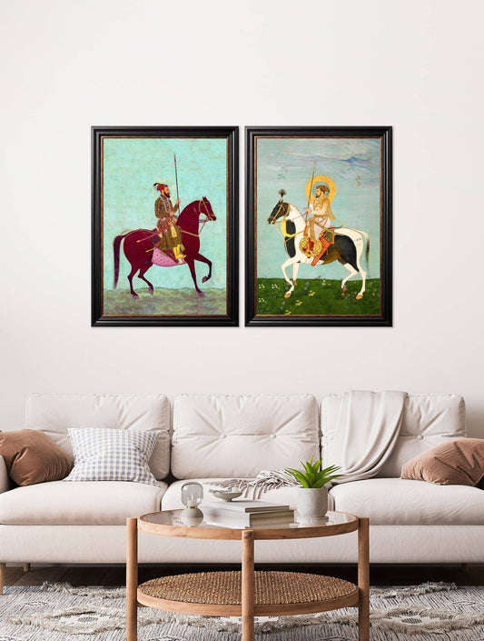 Buy Mughal Horsemen Equestrian Wall Art in Sustainable Wood Frame