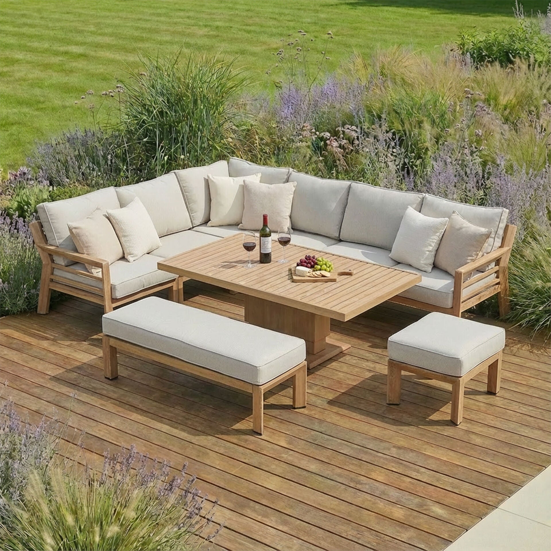Buy New York Wood Effect Aluminium Corner Dining Set for modern outdoor spaces