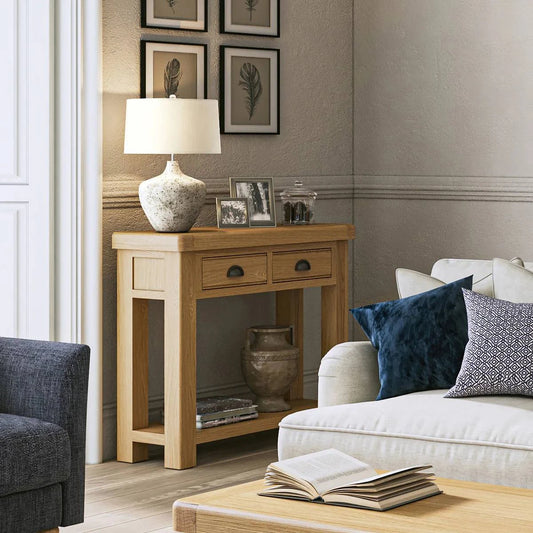 Buy Normandy Oak 2 Drawer Console Table with Customizable Handles Online