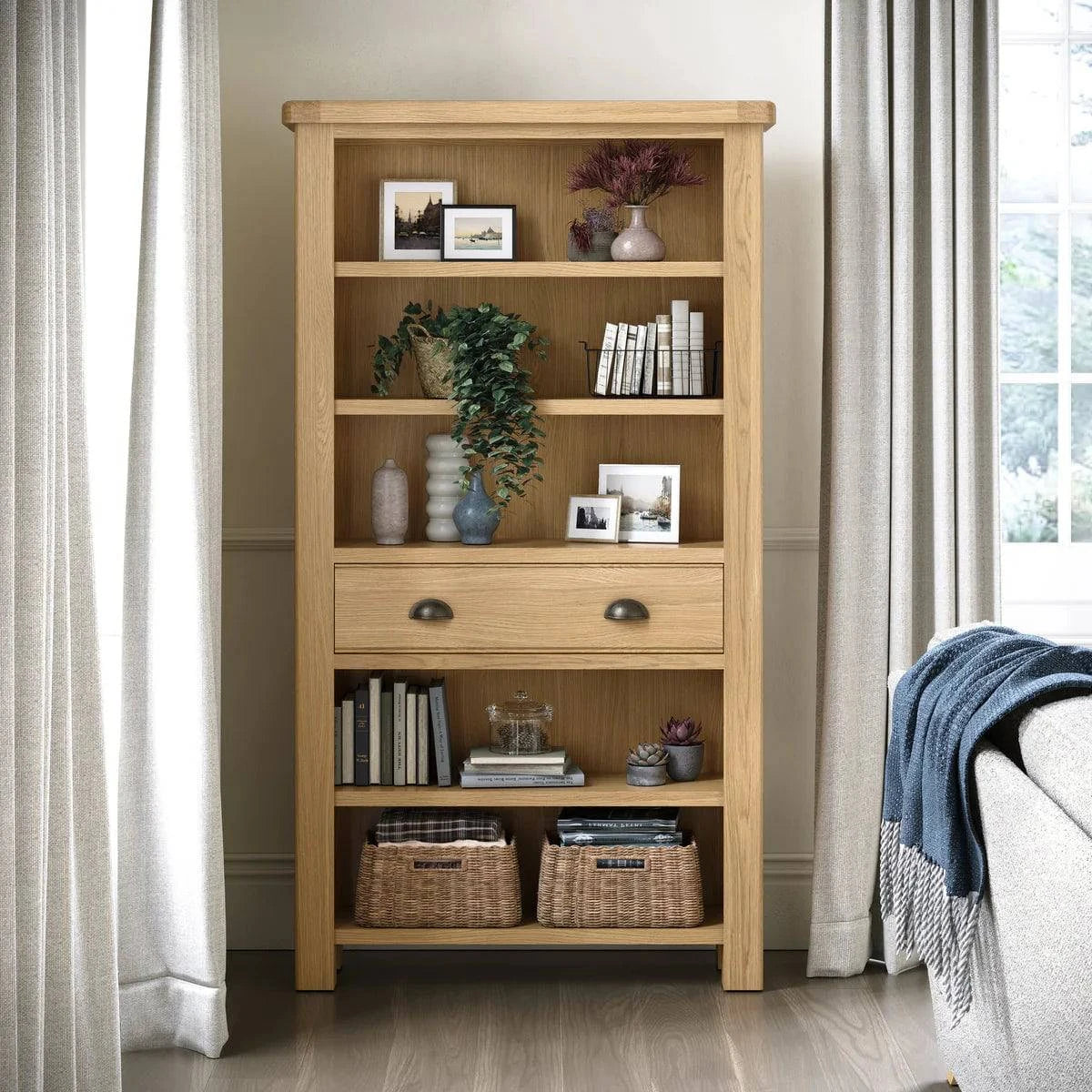 Buy Normandy Oak 5 Shelf Large Bookcase Online