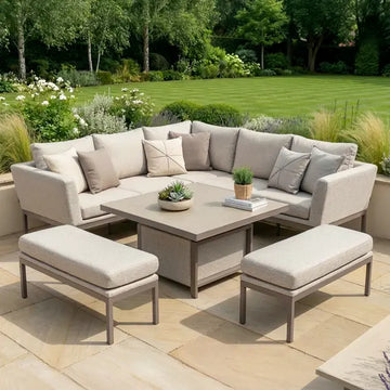Buy Outdoor Fabric Pulse Square Corner Dining Set with Rising Table for stylish garden spaces