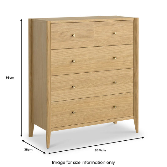 Buy Paris Oak 2 Over 3 Drawer Chest bedroom storage UK

