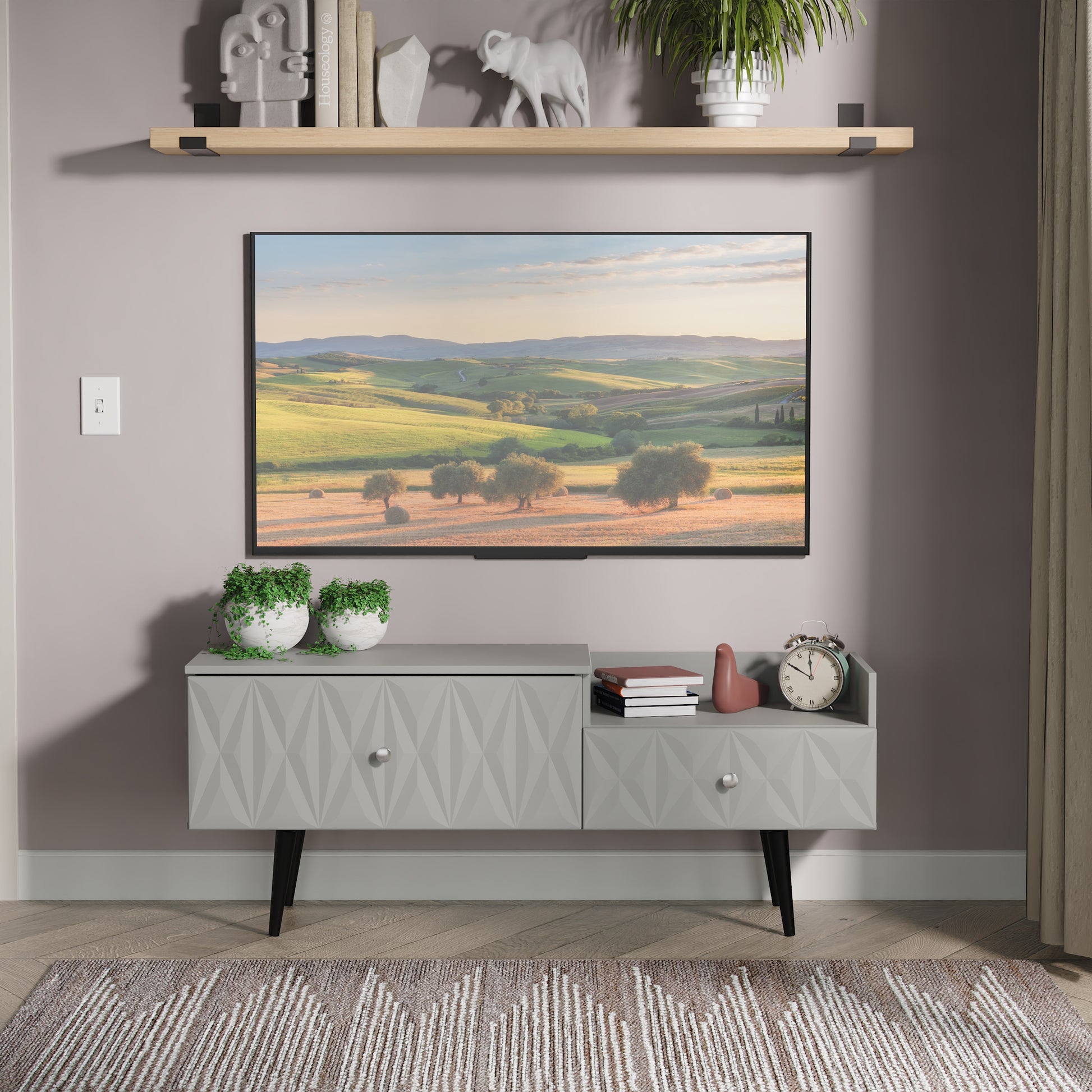 Buy Pixel 2 Drawer TV Console Unit in Dusk Grey Colour