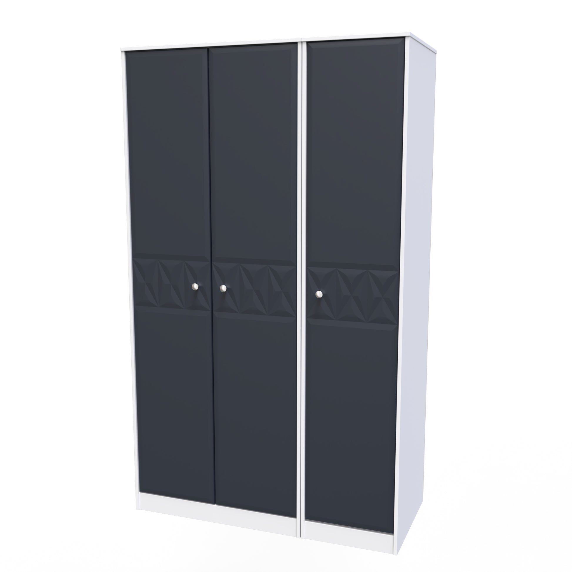 Buy Pixel 3 Door Wardrobe in Indigo Blue and White Matt 