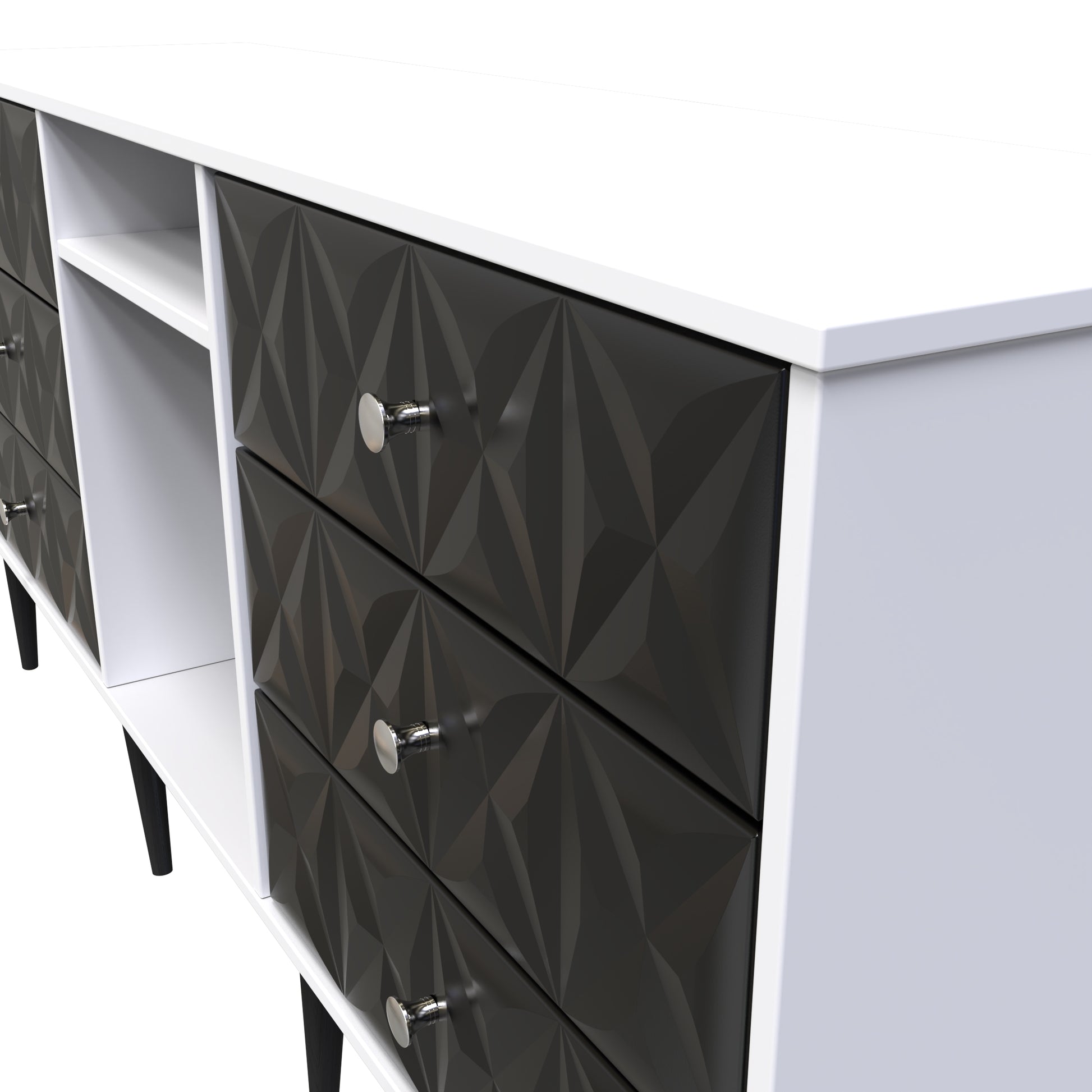 Buy Pixel 6 Drawer TV Console Unit in Deep Black and White Matt Colour